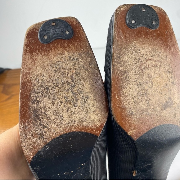VTG Stuart Weitzman Womens 8B Black Block Patent Leather Heel Satin Pump Slip On - Picture 6 of 7